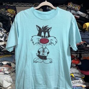 Vintage 80s Looney Tunes Rare Sylvester Jr Baby Blue Shirt Size Large
